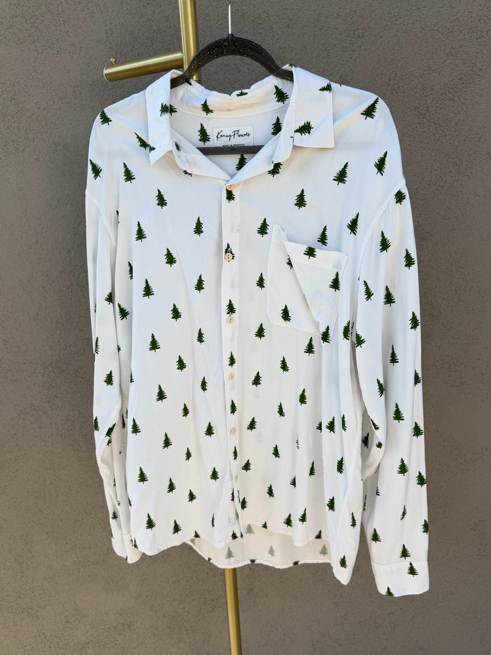Kenny Flowers Pine Time White Green Pine Tree Button Down Shirt XXL